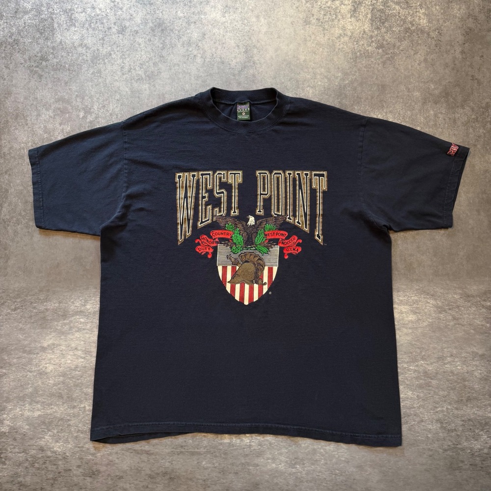 Vtg MV Sport West Point US Military Academy Graphic T-Shirt Mens XL Navy USMA